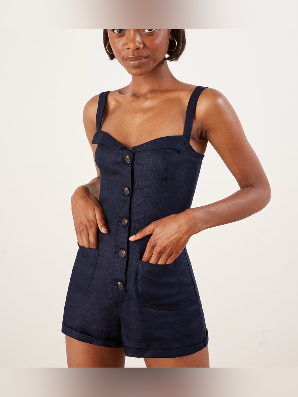 REFORMATION Coconut Navy Linen Mini Romper Size 2